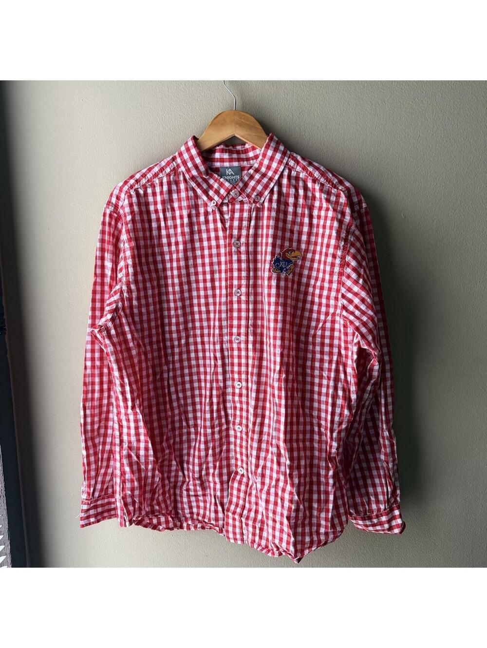 Kansas Jayhawks Red Gingham Button Down Shirt | Men’s L